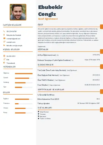 Sınıf Öğretmeni Cv Örnekleri cv indir